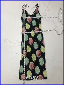 Kenzo Black & Green Yellow Pink Floral Midi Dress W Straps Size S, Vintage