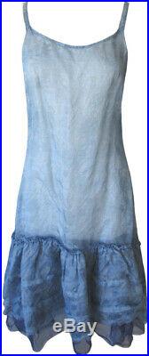 Krista Larson Blue Printed Silk Organza Short Underpinning Slip Romantic Vintage