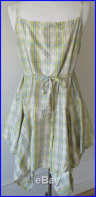 Krista Larson Blue & Yellow Plaid Silk Taffeta Short Pinwheel Slip Vintage Style