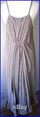 Krista Larson Brown & White Striped Cotton Country Slip Romantic Vintage Style