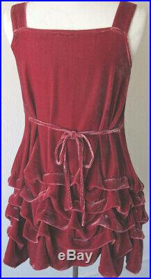 Krista Larson Cranberry/Fuchsia Velvet Short Wavey Slip Vintage Romantic Style