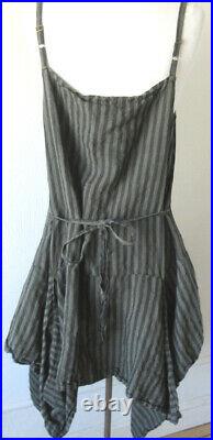 Krista Larson Moss & Black Striped Linen Short Pinwheel Slip Vintage Style NWT