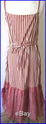 Krista Larson Rust Striped Cotton & Silk Long Roxy Slip Romantic Vintage Style