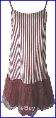 Krista Larson Rust Striped Short Roxy Slip with Fluffy Hem Romantic Vintage Style