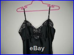 LANVIN Vintage Slip Dress Black Silk Sleeveless Lace Bodice Size m