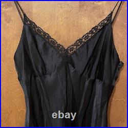 LAUNDRY BY SHELLI SEGAL Vintage 90s Black Silk Slip Gothic Formal Midi Dress