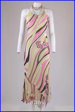 LIBRE Vintage Y2K Pink Swirl Floral Bias Cut PURE-SILK Slip Long Dress 12