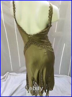 LILLIE RUBIN VINTAGE Silk Olive Green Fitted with Lace Cocktail Dress Sz 10 A+
