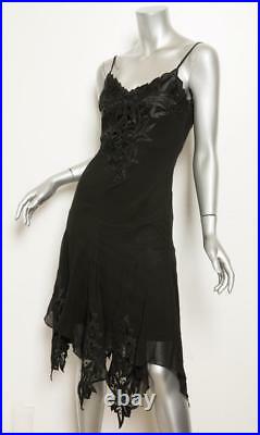 LILLIE RUBIN VINTAGE Womens Black Silk Floral Embroidered Trim Cocktail Dress 2