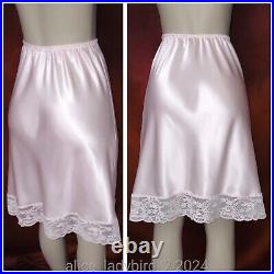 LUXE Vintage DIOR Liquid SATIN Half SLIP Skirt SHINY Glossy Floral LACE Pink M