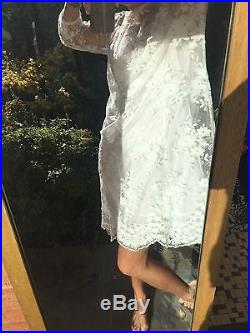 Lace Broderie Anglais Vintage 50s Dress Chemise 100% Cotton M 10-12 Slip Wedding