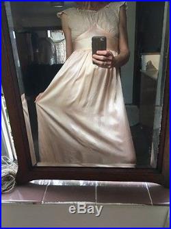 Lace Satin Pink Champagne Vintage 20s 40s Dress S M 8 10 Slip Wedding