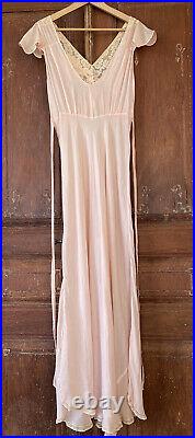 Lace Vintage 40s Dress 100% Silk 10 Slip Wedding Dust Pink Long Tie Backless M L