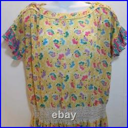 Lachine Womens Georgette Dress Yellow Floral Smocked Maxi Jewel Neck Vintage L