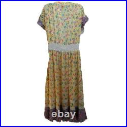 Lachine Womens Georgette Dress Yellow Floral Smocked Maxi Jewel Neck Vintage L