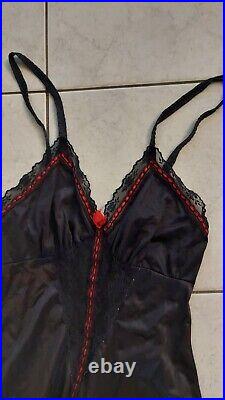 Ladies Black Vintage 1980's intimates Slip dress lingerie Lace Details Sz. XS-S