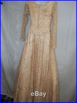 Ladies S Vintage Homemade Wedding Dress Fancy Floral Lace Netting Slip
