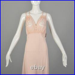 Large 1930s Pink Rayon Nightgown Fetish Lingerie Adam & Eve Fig Leaf Boudoir VTG