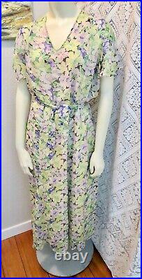 Late 1920s-Early 1930s Floral Chiffon Dress With Matching Slip, Belt and Shawl L