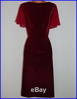 Laura Ashley vintage cherry-red velvet georgette sleeve slip-on style dress, M