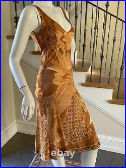 Leonard Paris Vintage Amber Tone Floral Print Sexy Silk Jersey Slip Dress