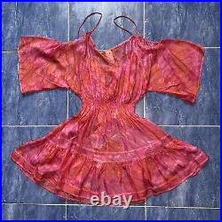 Lisa Blue Y2K Vintage Sheer Silk Chiffon Spaghetti Strap Fit-Flare Dress 38 XS