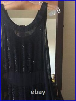 Long Black 100% Silk dress with silk slip Beaded Gown Collection size Small