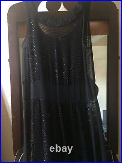 Long Black 100% Silk dress with silk slip Beaded Gown Collection size Small
