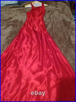 Long Red Satin Slip Dress Gown Criss Cross Straps Small Vintage RARE