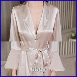 Long-sleeved Nightgown Women Mulberry Silk Sexy Pajamas Silk Bathrobe Tracksuit