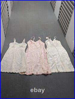 Lot of 3 Vintage 50's Taffeta Dress Slips SZ. M/L Pink Ivory Deadstock