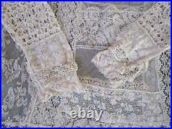 M Tambour Lace Mesh Upcycled Slip Dress Downton Abbey Vintage Ivory Bridal Tea L