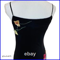 MARINA BY MARINA BRESLER Vintage Black Silk Chiffon Floral Sequin Formal Gown