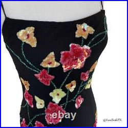 MARINA BY MARINA BRESLER Vintage Black Silk Chiffon Floral Sequin Formal Gown