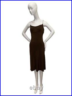 MONIQUE LHUILLIER 2003 chocolate brown midi silk slip dress vintage
