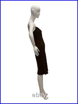 MONIQUE LHUILLIER 2003 chocolate brown midi silk slip dress vintage