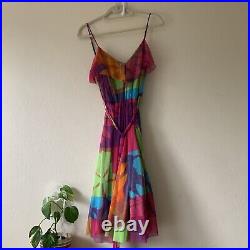 MORRISSEY Vintage Multicolour Slip Dress Size 1 90's Collection Ruffle Rare
