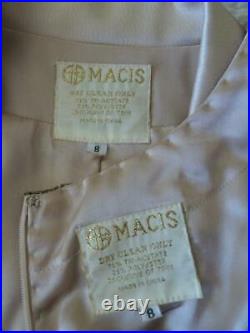 Macis Vtg Beige Gold Beads Formal Evening MOB Long Hourglass Gown+Jacket Set8 M