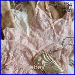 Made In Usa Vintage Salmon Pink Full Lace Slip Dress