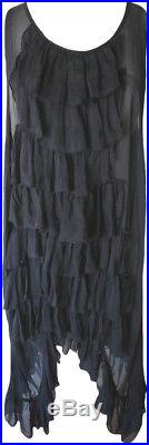 Magnolia Pearl Black Tissue Silk Ruffled Slip Dress Romantic Vintage Style