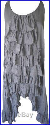 Magnolia Pearl Dove Blue/Gray Silk Ruffled Slip Dress Romantic Vintage Style
