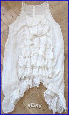 Magnolia Pearl White Silk/Cotton Ruffled Slip Dress Romantic Vintage Style