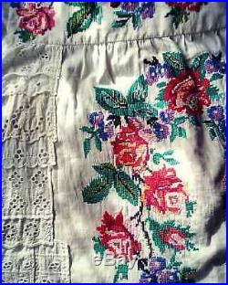 Magnolia Pearl style Hand Embroidered L XL Boho Shabby Slip Dress Tunic