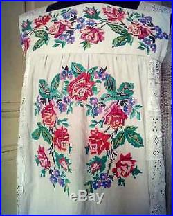 Magnolia Pearl style Hand Embroidered L XL Boho Shabby Slip Dress Tunic