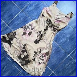 Marina Rinaldi Max Mara Y2K Vintage Floral Beige Chiffon Bias Midi Dress L NWT