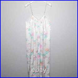 Mary McFadden Vintage White Satin Floral Print Maxi Slip Dress Nightgown Size M