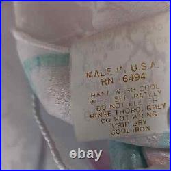 Mary McFadden Vintage White Satin Floral Print Maxi Slip Dress Nightgown Size M