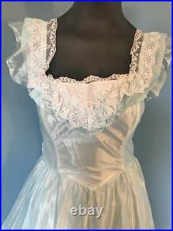 McClintock GUNNE SAX Sheer Shiny Satin BLUE Wedding Dress Slip Maiden Peasant