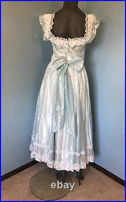 McClintock GUNNE SAX Sheer Shiny Satin BLUE Wedding Dress Slip Maiden Peasant