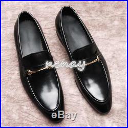 Men British Genuine Leather Slip On Loafer Metal Decor Vintage Dress Party Shoes